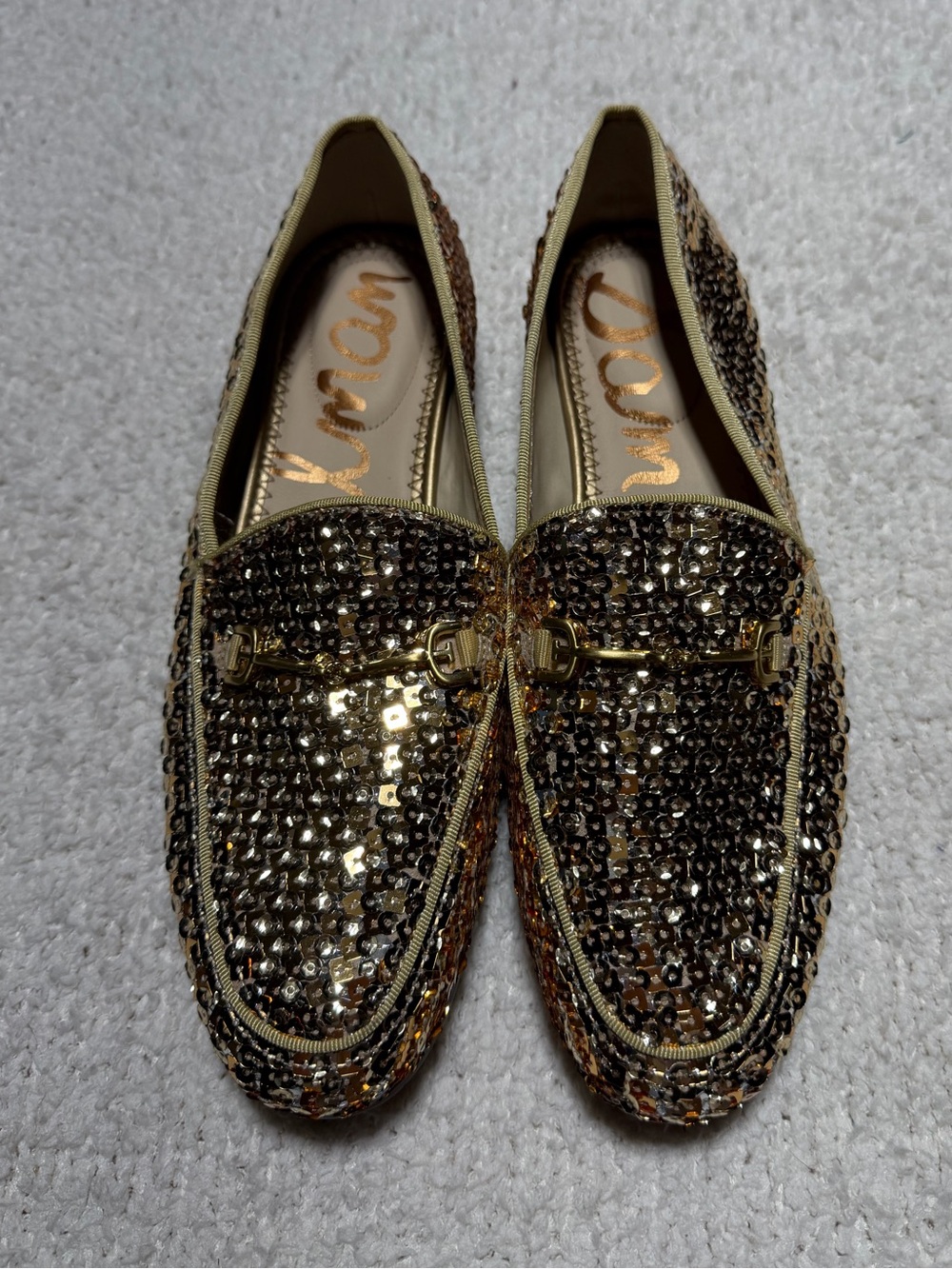 Sam Edelman Gold Sequin Horsebit Loafers Flats Size 6 Like New